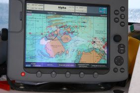 The Chartplotter showing us north of the northernmost point of Australia - Cape York
